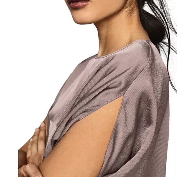 Reiss Maggie sz 8 Hammered Satin Top Mauve Taupe Drawstring Oversized - Picture 3 of 9